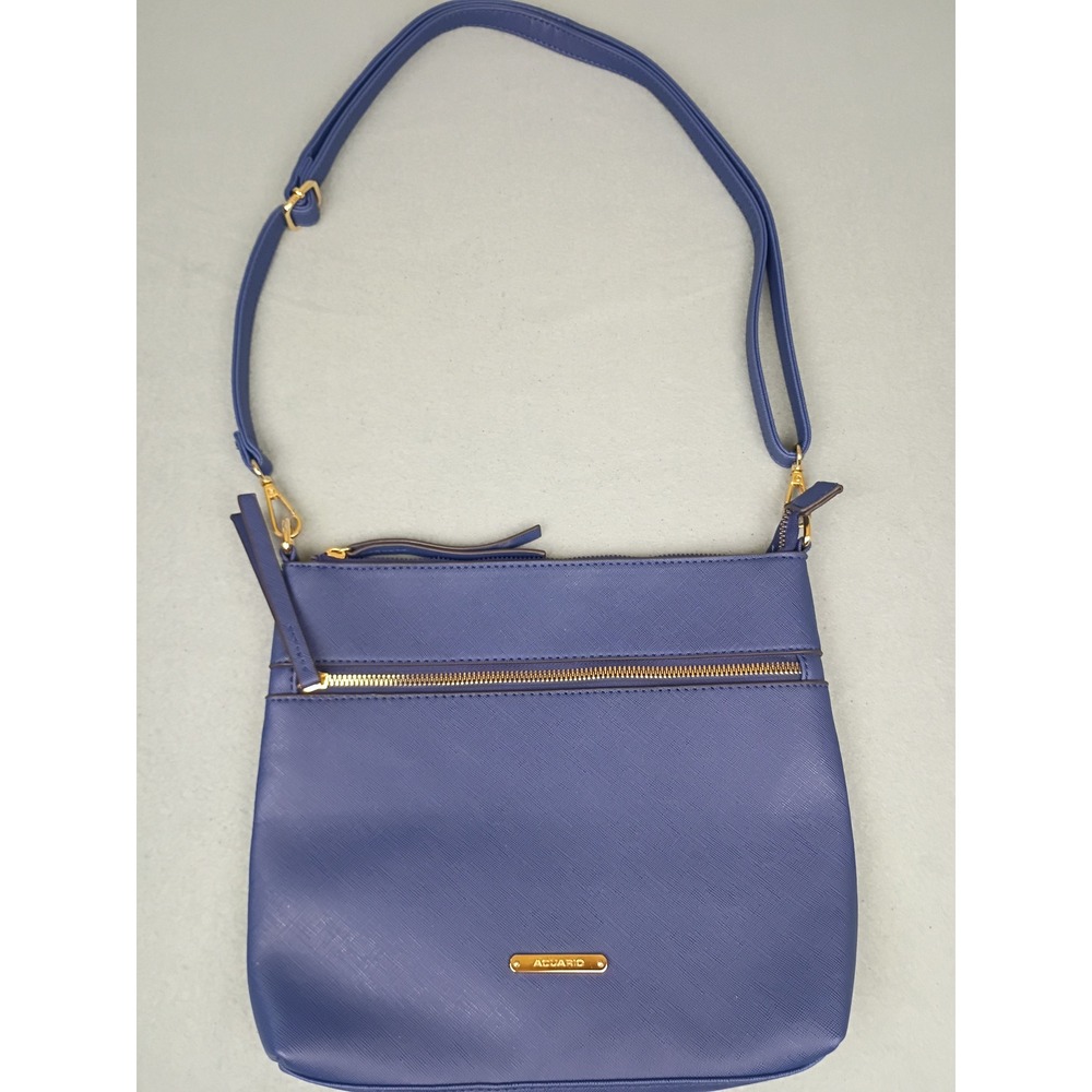 Acuario Women Royal Blue Saffiano Faux Leather Crossbody Bag Gold Hardware